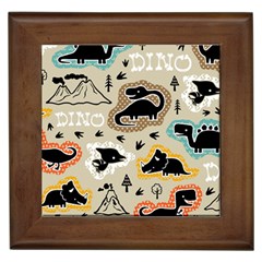 Seamless Pattern With Dinosaurs Silhouette Framed Tile