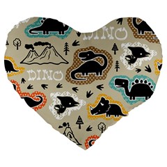 Seamless Pattern With Dinosaurs Silhouette Large 19  Premium Heart Shape Cushions