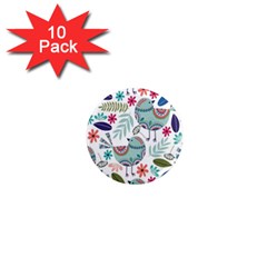 Floral Pattern With Birds Flowers Leaves Dark Background 1  Mini Magnet (10 Pack) 