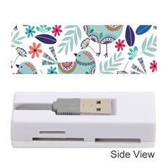 Floral Pattern With Birds Flowers Leaves Dark Background Memory Card Reader (stick) by Vaneshart