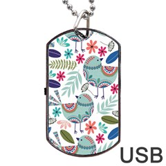 Floral Pattern With Birds Flowers Leaves Dark Background Dog Tag Usb Flash (two Sides)
