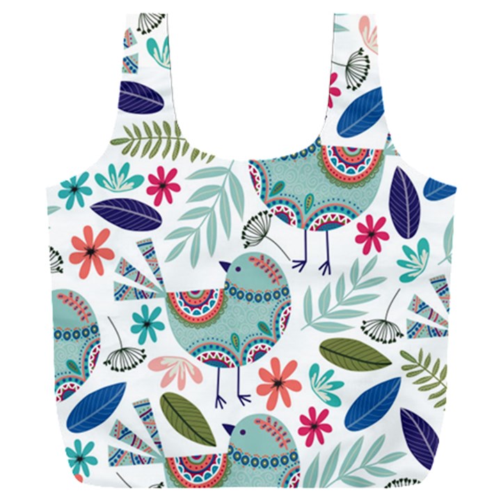 Floral Pattern With Birds Flowers Leaves Dark Background Full Print Recycle Bag (XXL)