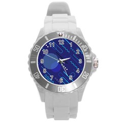 Classic Blue Background Abstract Style Round Plastic Sport Watch (l)