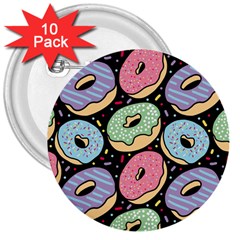 Colorful Donut Seamless Pattern On Black Vector 3  Buttons (10 Pack)  by Sobalvarro