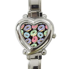 Colorful Donut Seamless Pattern On Black Vector Heart Italian Charm Watch by Sobalvarro