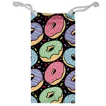 Colorful Donut Seamless Pattern On Black Vector Jewelry Bag Front