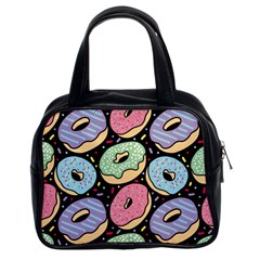 Colorful Donut Seamless Pattern On Black Vector Classic Handbag (two Sides) by Sobalvarro