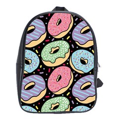 Colorful Donut Seamless Pattern On Black Vector School Bag (xl) by Sobalvarro