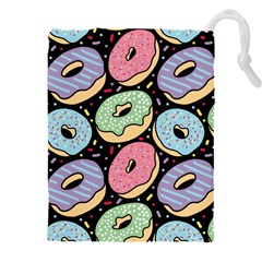 Colorful Donut Seamless Pattern On Black Vector Drawstring Pouch (4xl) by Sobalvarro