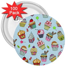 Cupcake Doodle Pattern 3  Buttons (100 Pack)  by Sobalvarro