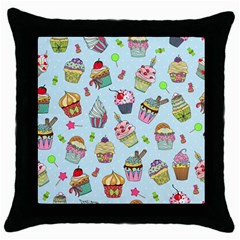 Cupcake Doodle Pattern Throw Pillow Case (black) by Sobalvarro