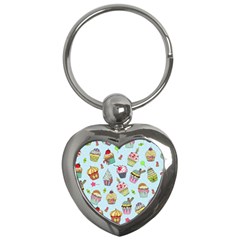 Cupcake Doodle Pattern Key Chain (heart) by Sobalvarro