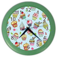 Cupcake Doodle Pattern Color Wall Clock by Sobalvarro