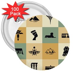 Egyptian Flat Style Icons 3  Buttons (100 Pack)  by Wegoenart