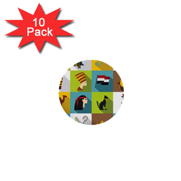 Egypt Travel Items Icons Set Flat Style 1  Mini Buttons (10 pack) 