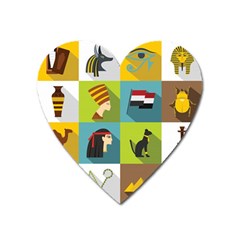 Egypt Travel Items Icons Set Flat Style Heart Magnet by Wegoenart