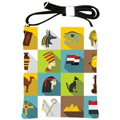 Egypt Travel Items Icons Set Flat Style Shoulder Sling Bag by Wegoenart