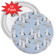 Cute Seagulls Seamless Pattern Light Blue Background 3  Buttons (10 pack) 