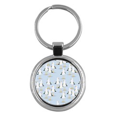 Cute Seagulls Seamless Pattern Light Blue Background Key Chain (Round)