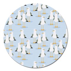 Cute Seagulls Seamless Pattern Light Blue Background Magnet 5  (Round)