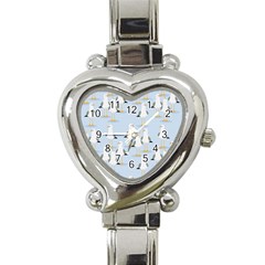 Cute Seagulls Seamless Pattern Light Blue Background Heart Italian Charm Watch