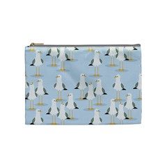 Cute Seagulls Seamless Pattern Light Blue Background Cosmetic Bag (Medium)