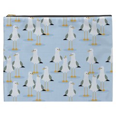 Cute Seagulls Seamless Pattern Light Blue Background Cosmetic Bag (XXXL)