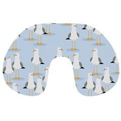 Cute Seagulls Seamless Pattern Light Blue Background Travel Neck Pillow