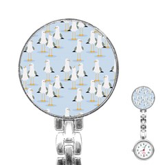 Cute Seagulls Seamless Pattern Light Blue Background Stainless Steel Nurses Watch