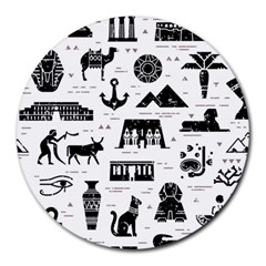 Dark Seamless Pattern Symbols Landmarks Signs Egypt Round Mousepads