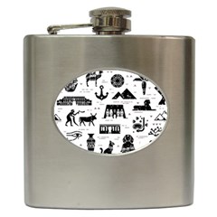 Dark Seamless Pattern Symbols Landmarks Signs Egypt Hip Flask (6 oz)