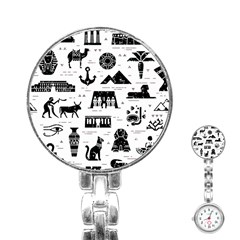 Dark Seamless Pattern Symbols Landmarks Signs Egypt Stainless Steel Nurses Watch