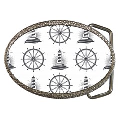 Marine Nautical Seamless Pattern With Vintage Lighthouse Wheel Belt Buckles by Wegoenart