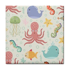 Underwater Seamless Pattern Light Background Funny Tile Coaster