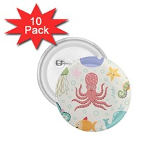 Underwater Seamless Pattern Light Background Funny 1.75  Buttons (10 pack)