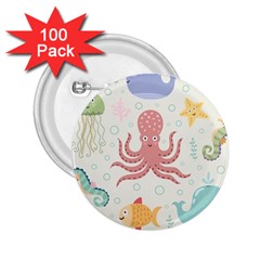 Underwater Seamless Pattern Light Background Funny 2.25  Buttons (100 pack) 