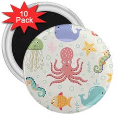 Underwater Seamless Pattern Light Background Funny 3  Magnets (10 pack) 