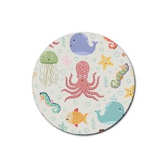 Underwater Seamless Pattern Light Background Funny Rubber Round Coaster (4 pack) 