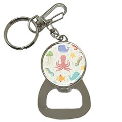 Underwater Seamless Pattern Light Background Funny Bottle Opener Key Chain