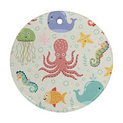 Underwater Seamless Pattern Light Background Funny Round Ornament (Two Sides)