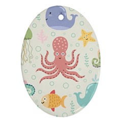 Underwater Seamless Pattern Light Background Funny Oval Ornament (Two Sides)