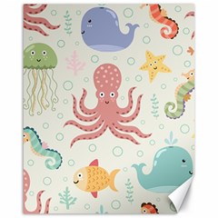 Underwater Seamless Pattern Light Background Funny Canvas 16  x 20 