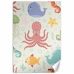 Underwater Seamless Pattern Light Background Funny Canvas 24  x 36 