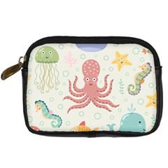 Underwater Seamless Pattern Light Background Funny Digital Camera Leather Case