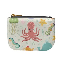 Underwater Seamless Pattern Light Background Funny Mini Coin Purse