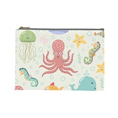 Underwater Seamless Pattern Light Background Funny Cosmetic Bag (Large)