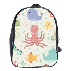 Underwater Seamless Pattern Light Background Funny School Bag (Large)