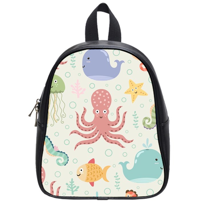 Underwater Seamless Pattern Light Background Funny School Bag (Small)