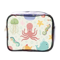 Underwater Seamless Pattern Light Background Funny Mini Toiletries Bag (One Side)