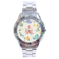 Underwater Seamless Pattern Light Background Funny Stainless Steel Analogue Watch